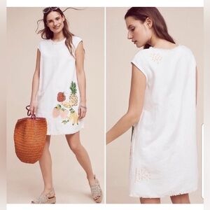 Anthropologie Holding Horses Fruit Salad Linen Tunic Dress White Raw Size Medium